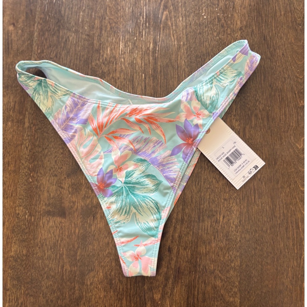 Billabong Wave Haze Skimpy Hike Bikini Bottoms Tropical Floral Aqua Large NEW